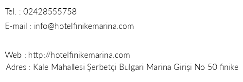 Hotel Finike Marina telefon numaralar, faks, e-mail, posta adresi ve iletiim bilgileri